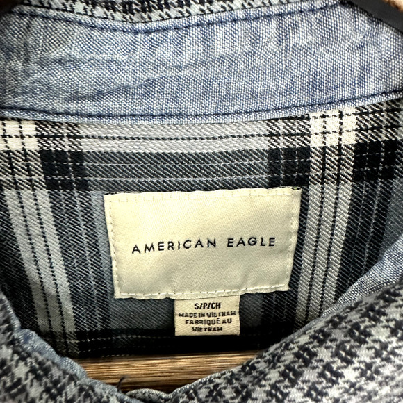 American Eagle Button Up Crop Top Womens Small Plaid Long Sleeve Boho Western - Picture 3 of 6